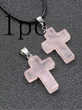 Rose Quartz Cross Pendant Necklace - Soft Pink Crystal Cross